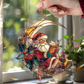 Santa Moon Acrylic Suncatcher, Stained Glass Style Christmas Decor, Santa Reading Ornament, Holiday Window Hanging Gift